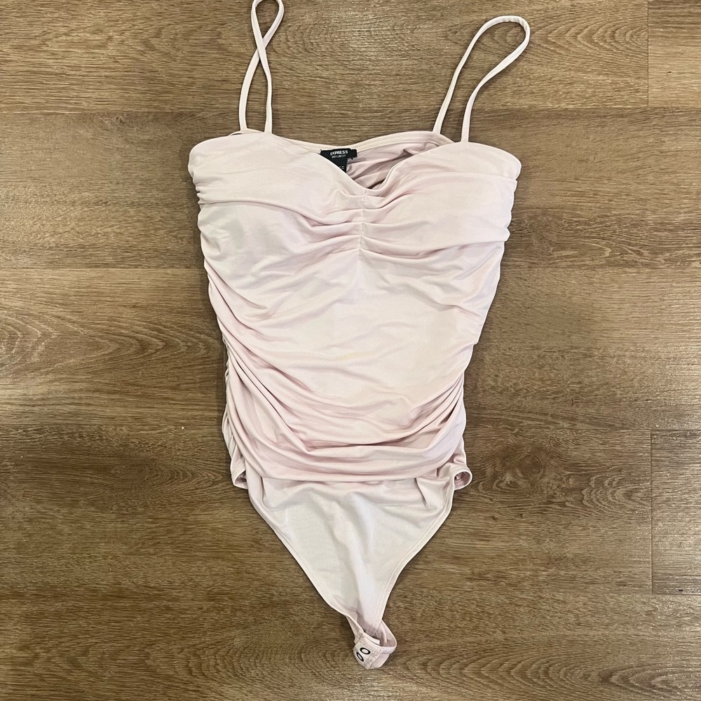 Express Light Pink Ruched Bodysuit